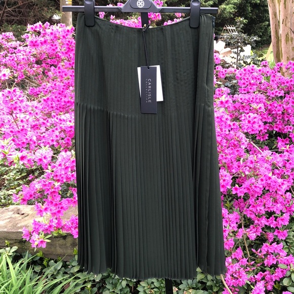 NWT Carlisle Green Pleated Chiffon Midi Skirt - Picture 2 of 7